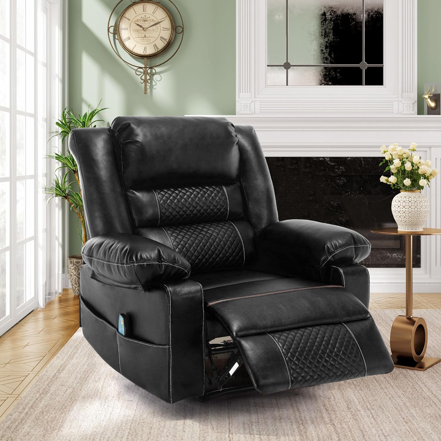 Massage Chair Recliner with Heat,Comfotable Lazy Boy Recliner Chair with 2 Side Pockets,Manual Recliners Chairs for Adults,Oversized Recliners Chairs for Big and Tall Man,Heavy Duty, Leather(Back)