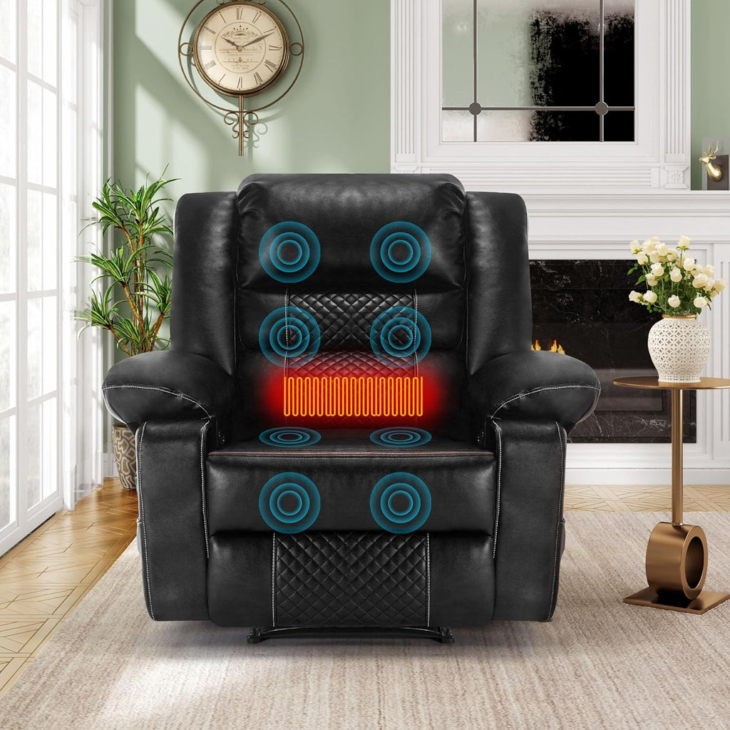 Massage Chair Recliner with Heat,Comfotable Lazy Boy Recliner Chair with 2 Side Pockets,Manual Recliners Chairs for Adults,Oversized Recliners Chairs for Big and Tall Man,Heavy Duty, Leather(Back)
