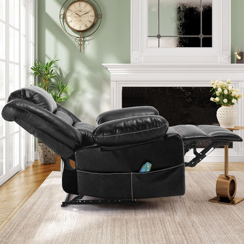 Massage Chair Recliner with Heat,Comfotable Lazy Boy Recliner Chair with 2 Side Pockets,Manual Recliners Chairs for Adults,Oversized Recliners Chairs for Big and Tall Man,Heavy Duty, Leather(Back)